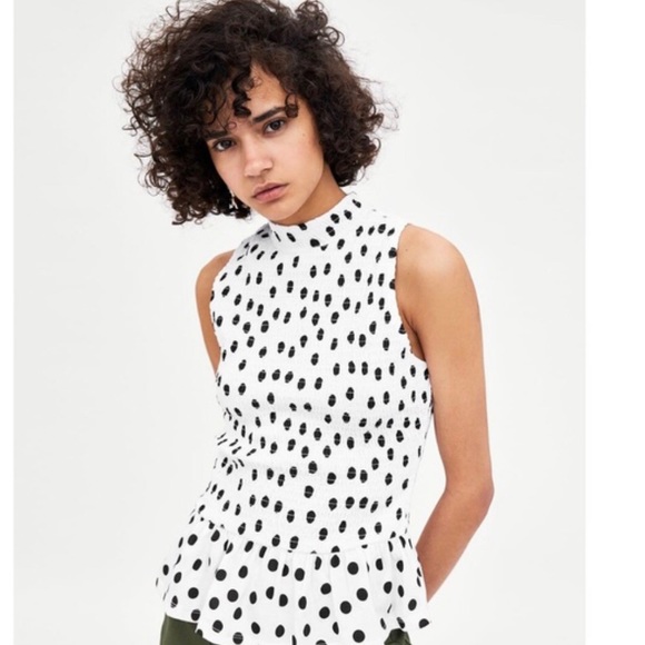 black and white polka dot sleeveless top